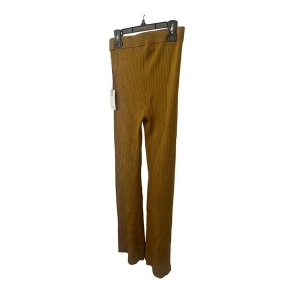 Good American Ribbed Boss Flare Pants Button Hem Pull On Soft Stretchy Gold Sz M - Picture 12 of 13